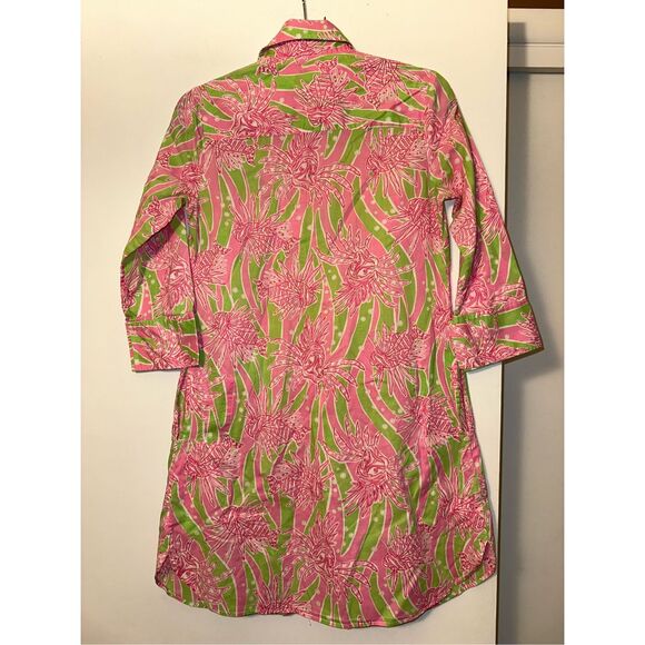 Lilly Pulitzer XS Quarter Button 3/4 Sleeve Collared Dress Easy Tiger Green Pink - Picture 5 of 12